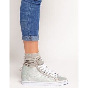 Adidas Honey Heel Hidden Wedge Mid Top Sneakers Silver Metallic Size 10 EUC!!